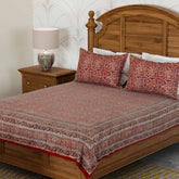 Floral Block Printed Kalamkaari Bedcover & Pillow Cases